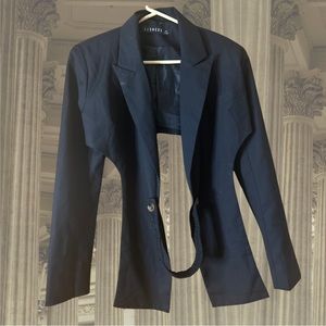 FREE black avant guard business casual button up half blazer